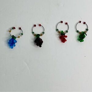 wine charm markers glass grapes bar accessories crafts lot of 4 blu prpl red grn